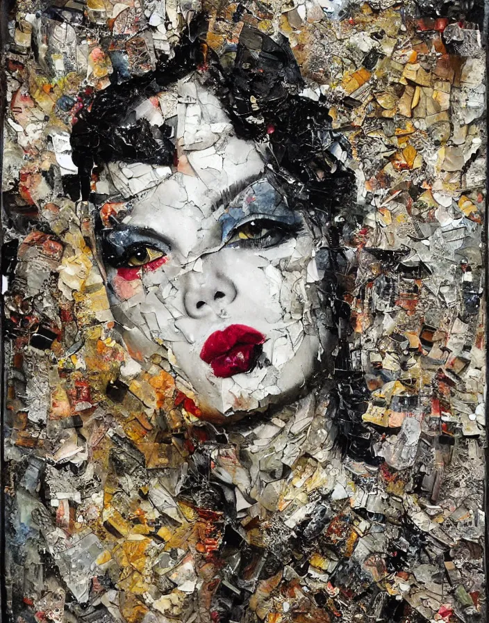 Prompt: glamorous and screaming divine mind blow, detailed mixed media collage with canvas texture in style of contemporary art, punk art, realism, realistic photo, expressionism, masterpiece, spectacular quality, intricate oil details, broken glass photo, torn paper intricate texture, large cracks, liquid glue spots