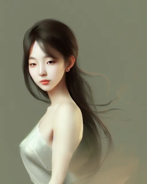 Image similar to A beautiful, young, elegant Korean girl, gorgeous atmosphere, matte painting, concept art, smooth, by Ina Wong and wlop, trending on cgsociety and artstation，8kHDR, light effect