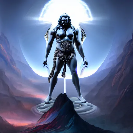 Prompt: stunning painting of futuristic zeus kneels in front of futuristic hades, ancient olympus mountain, hades victorius, wisdom, evilness, ultra detailed faces and eyes, epic, ultimate, anger effects, cinematic rendered, medium lighting, sharp focus by concept art, masterpiece, mythologic futurism, artstation hd, unreal engine 5, 8 k resolution, high quality image