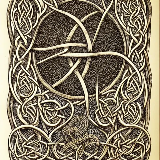 Image similar to Intricate and highly detailed Celtic Knotwork etched in an ancient tree, intricate, highly detailed, fullbody, artstation, dark fantasy, horror, Silent Hill game, concept art, smooth, sharp focus, illustration, art by greg rutkowski and orientalism and bouguereau and Zdzislaw Beksinski, good clear quality, lighting, biology, symmetrical artwork, perfect face, 135 mm, cinematic, hyper realism, high detail, octane render, 8k, chrome accents