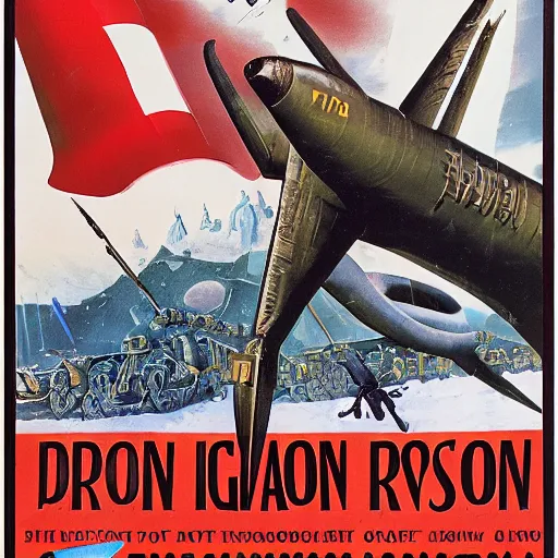 Image similar to Dragon invasion of Moscow, Russia cold war poster style