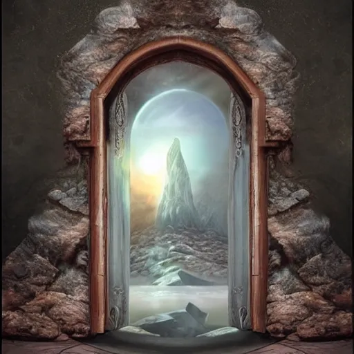 Image similar to beautiful matte painting of the doorway to another dimenstion, fantasy