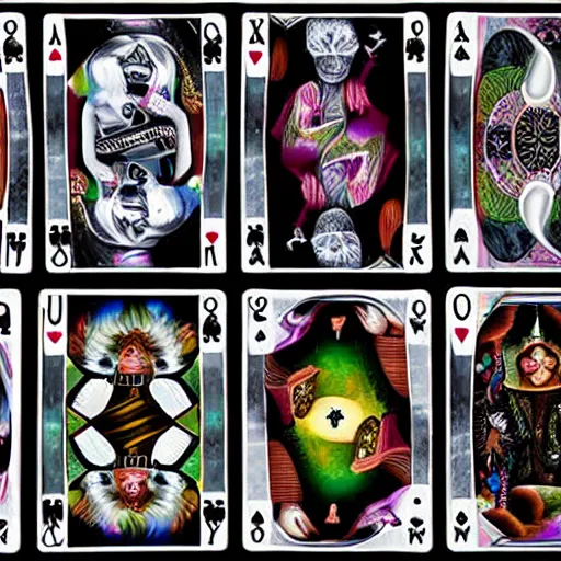 Image similar to a group of otherworldly creatures playing cards, by wayne barlow