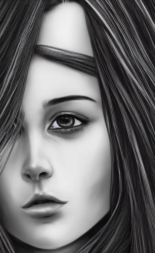 Prompt: up close portrait of a beautiful woman in black and white, photorealistic, intricate perfect hair, rule of thirds, art by diego fazio and diegoKoi and oscar Ukono, concept art, sharp focus, artgerm, 8k highly detailed