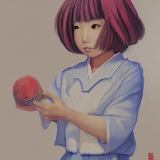 Prompt: a painting of Japanese schoolgirl, clothed, VFX