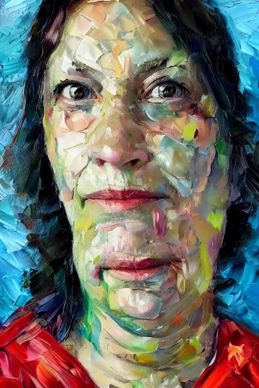 Image similar to palette knife oil painting portrait of geraldine granger, a kind hearted mental health professional who works as a social worker, extreme detail, artstation trending, artgerm, random racial background, deviant art, octane, substance, art history 8 k