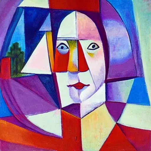 Image similar to woman in glorious robes rose up vast as the skies, old as the mountains and formless as starlight to shelter the precious memories, matter, messages, abstract art in the style of cubism and georgia o keefe