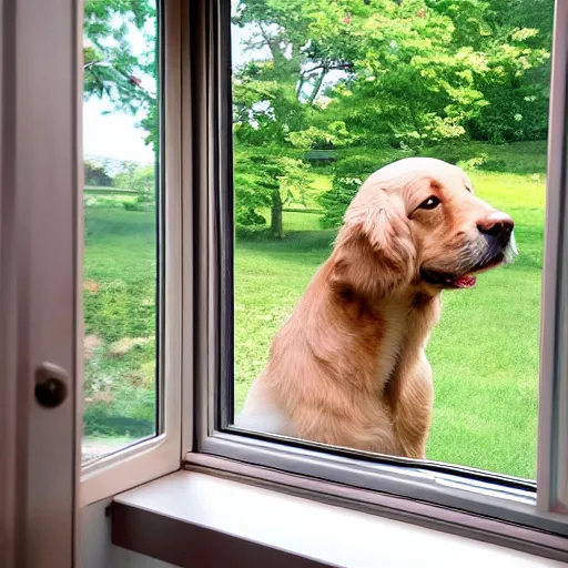 Prompt: real photo of a dog near window