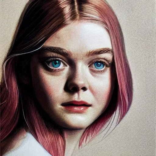 Prompt: professional painting of Elle Fanning in the style of Alan Bean, head and shoulders portrait, symmetrical facial features, smooth, sharp focus, illustration, intricate, stormy weather, extremely detailed masterpiece,