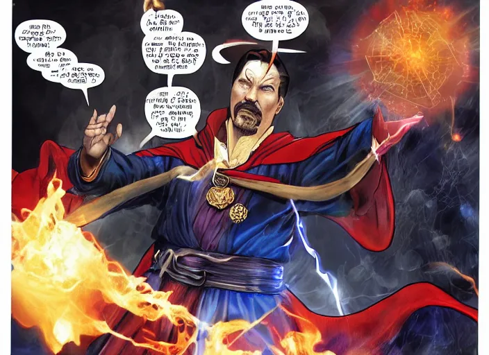 Image similar to dr. strange casting a shield spell in the metaverse with a shiba inu samurai at his feet, hyper realistic, highly detailed, perfect face, smooth, focus