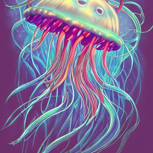 Image similar to studio ghibli jellyfish in a bright ocean deep focus, fantasy, intricate, elegant, highly detailed, digital painting, artstation, concept art, matte, sharp focus, illustration