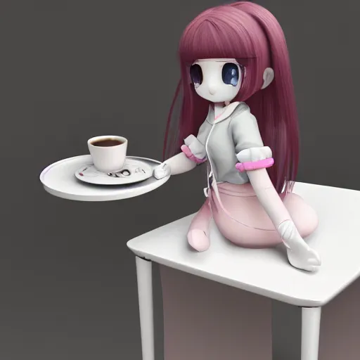 Prompt: cute fumo plush girl is clipping inside a table, vray