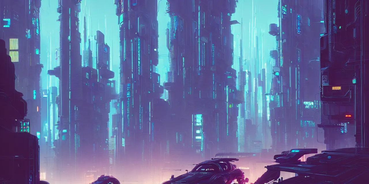 Image similar to cyberpunk synth, hyper - realistic detailed cyberpunk cityscape, by atey ghailan, by greg rutkowski, by greg tocchini, by james gilleard, by joe fenton, by kaethe butcher, dynamic lighting, gradient light blue, brown, blonde cream and white color scheme, grunge aesthetic