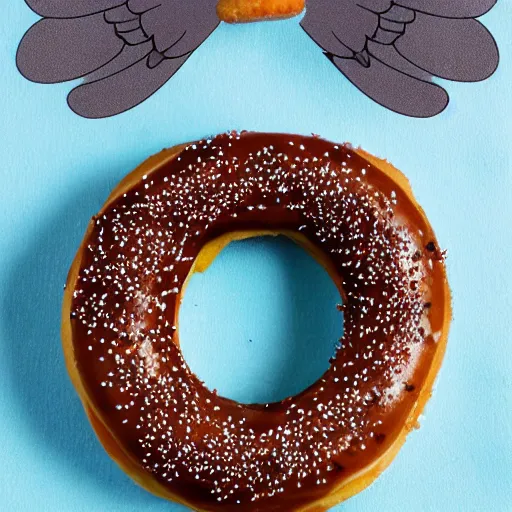 Image similar to donut with wings, light blue background