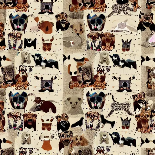 Image similar to a pattern of dogs and cats, vintage style