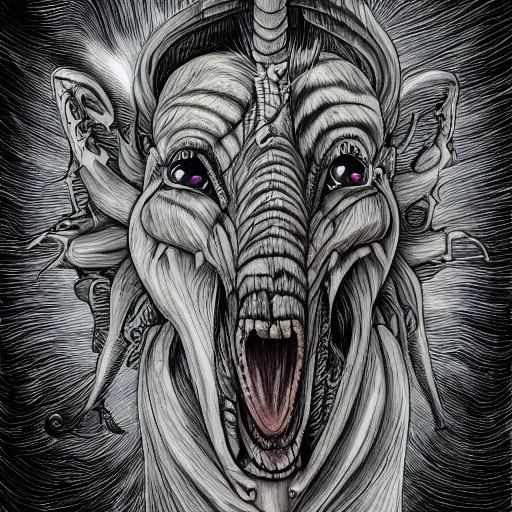 Image similar to detailed illustration of my little pony in the style of h r giger and wayne barlowe and junji ito