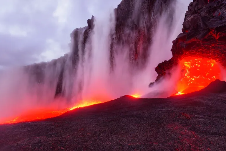 Image similar to lava falls from the red sky upon a football stadium, crowds panic, cinematic lighting by Jessica Rossier