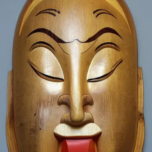 Prompt: “ traditional japanese noh carved wooden mask of a grimacing donald trump ”