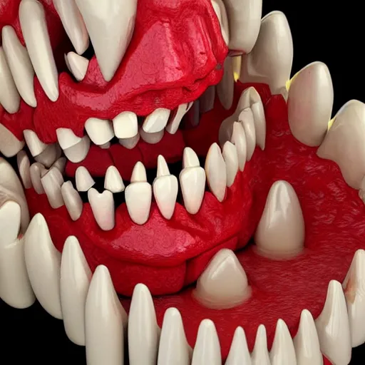 Prompt: trippy dmt teeth bone monster nightmare dentist bloody halloween scary gums