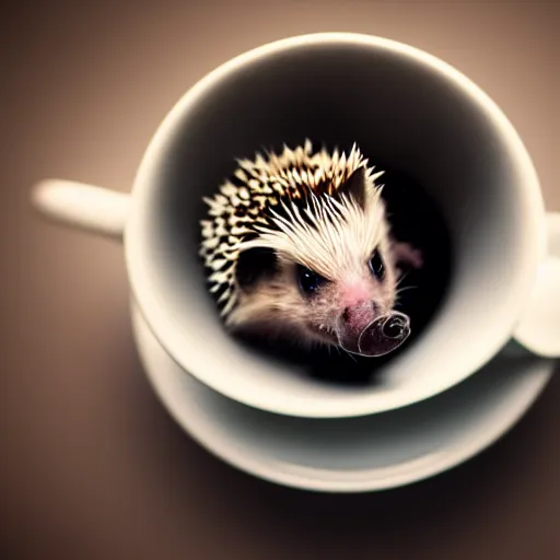 Image similar to baby hedgehog in a teacup, photography, minimalistic, 8 k