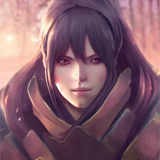 Image similar to a female warrior, character art portrait, anime key visual, official media, illustrated by wlop, extremely detailed, 8 k, trending on artstation, cinematic lighting, beautiful