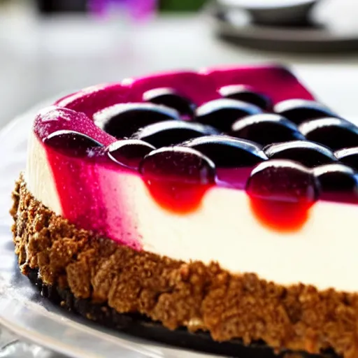 Prompt: close view of a delicious sweet and perfect cheesecake made of gems and diamonds, award winning, 4 k, beautiful