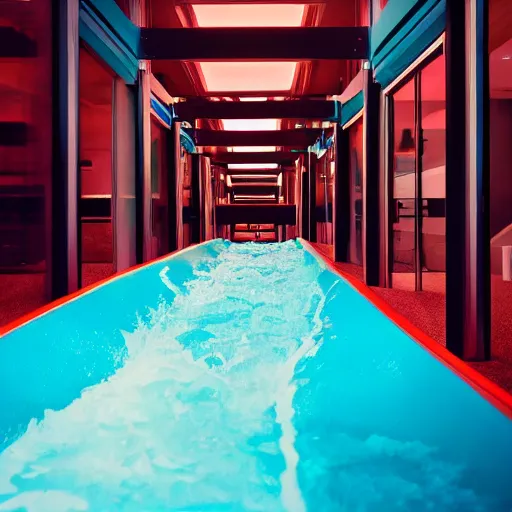 Image similar to waterslides between cubicles in an office, cinematic lighting, epic composition, highly detailed