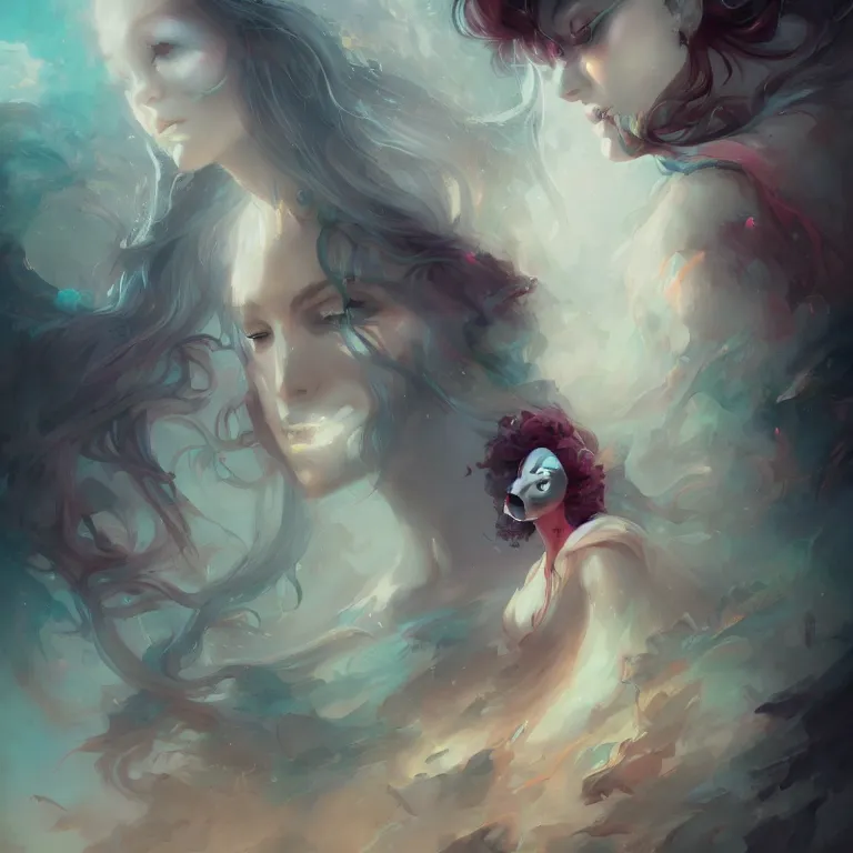 Image similar to portrait beautiful women blindfold, peter mohrbacher, kelly mckernan, epic scene, 4 k, fantasy, colorful, highly detailed, video game