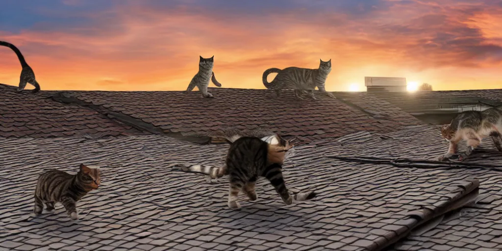 Image similar to cats running on rooftops during sunset