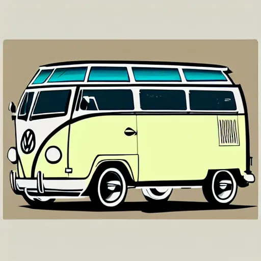 Image similar to illustration of an old van volkswagen, may 6 8, pastel colors, cool, hippie by studio muti