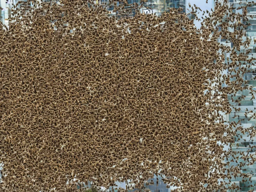 Prompt: swarm of bee's. infestation in the city