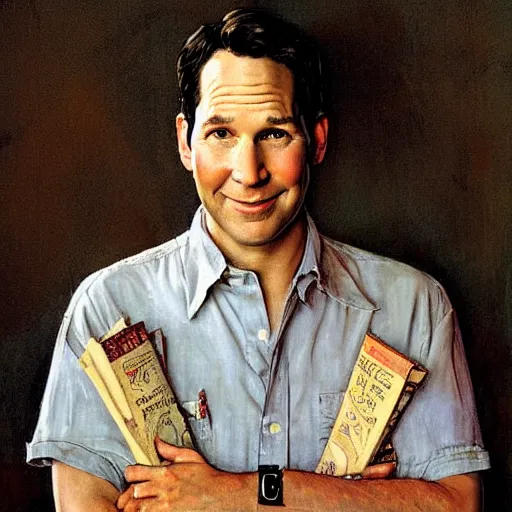 Image similar to Paul Rudd portrait painted by Norman Rockwell