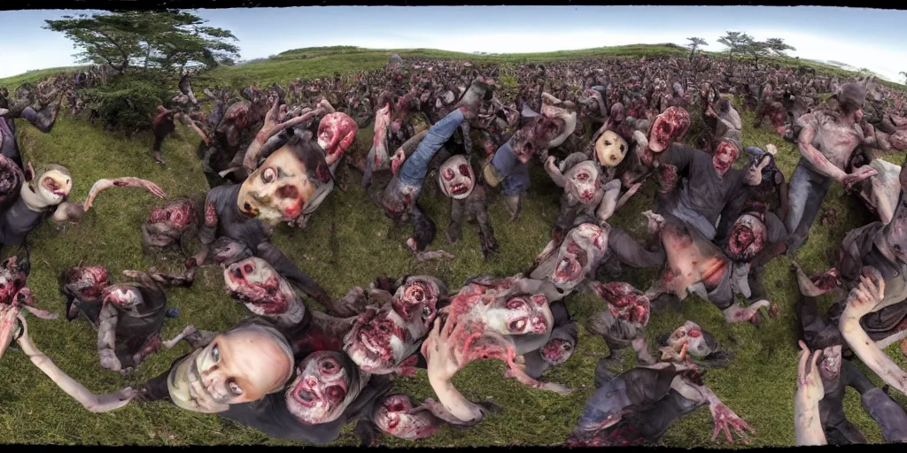 Image similar to 360 photograph of a zombie apocalypse