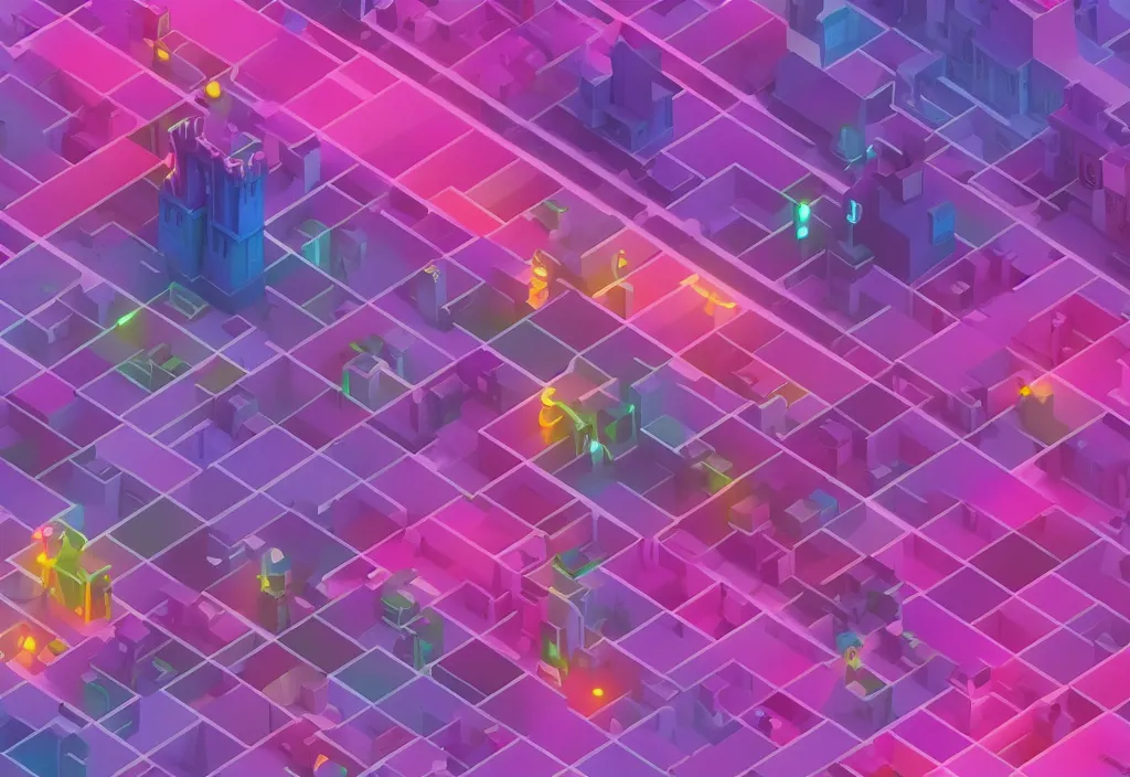 Image similar to isometric magicavoxel Bloodborne pink purple blue red yellow cinematic lighting, 4k