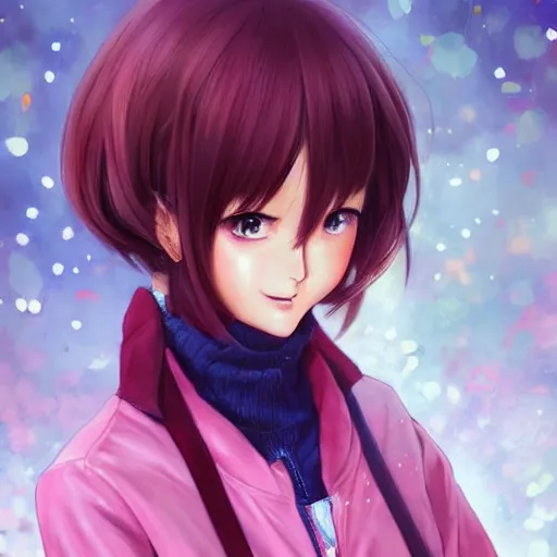Prompt: A realistic anime portrait of a girl with chopped brown hair with a human face wearing a pink sailor suit, digital painting, by Masamune Shirow, Stanley Artgerm Lau, WLOP, and Rossdraws, digtial painting, trending on ArtStation, deviantart