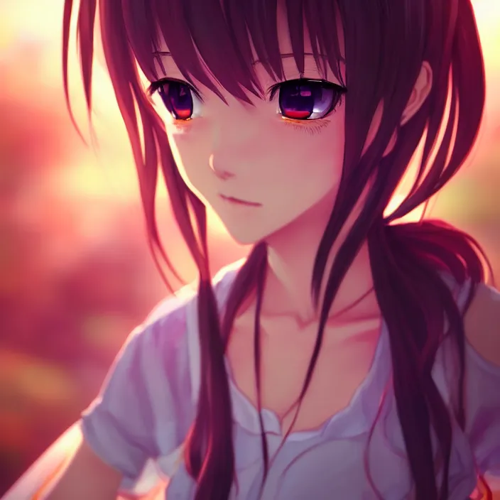 Image similar to a potrait of anime girl, my dress up darling anime, fine details, night setting, realistic shaded lighting, unreal engine 5, radiant light, detailed and intricate environment