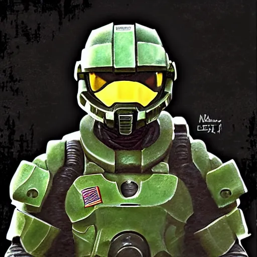 Image similar to master chief in the style of norman rockwell