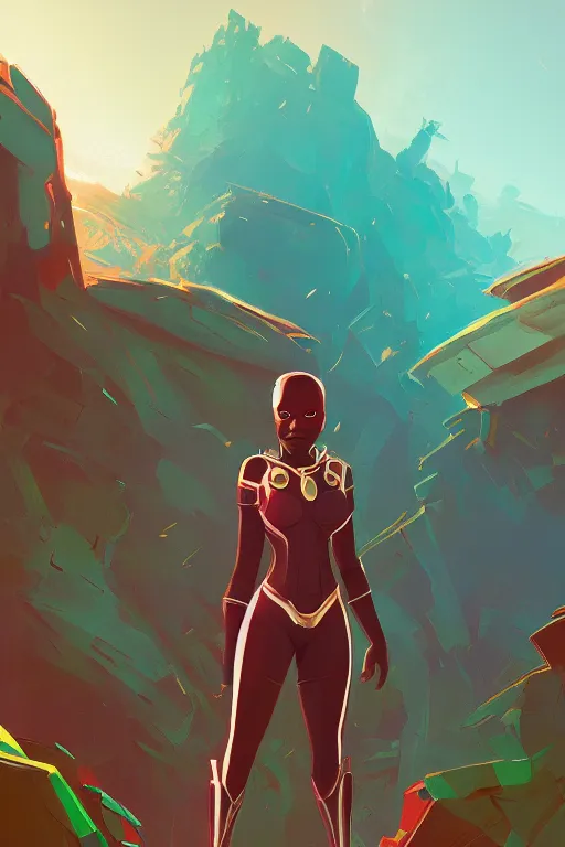 Image similar to wakanda suit queen global illumination ray tracing hdr fanart arstation concept art, matte, by anton fadeev