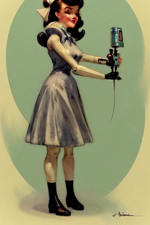 Image similar to ( ( ( ( ( 1 9 5 0 s retro future robot android female french maid. muted colors. ) ) ) ) ) by jean - baptiste monge!!!!!!!!!!!!!!!!!!!!!!!!!!!!!!