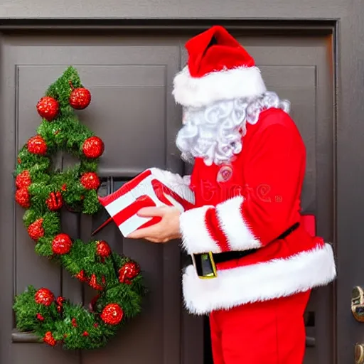 Prompt: Santa selling candy canes door to door stock photo no logo high pixel count