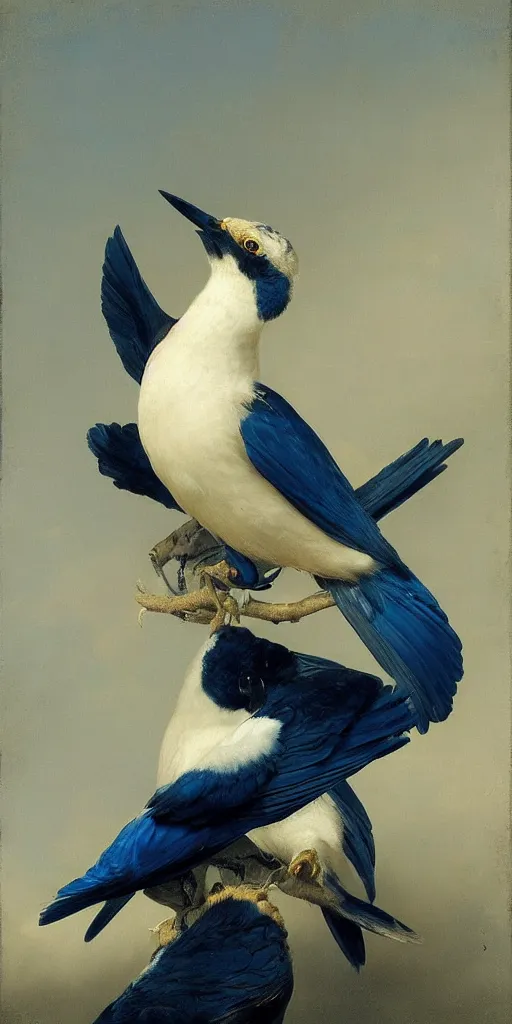 Prompt: highly detailed beautiful photography of birds, sharp focus, dramatic, dynamic, lighting, elegant, blue background, harmony, beauty, masterpiece, by roberto ferri, by durero