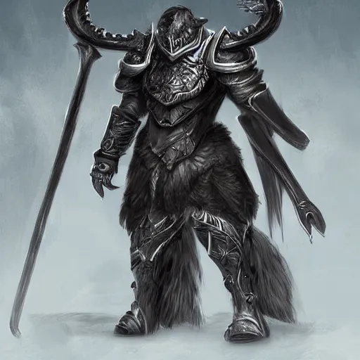 a triumphant Minotaur in plate armor with black fur, | Stable Diffusion