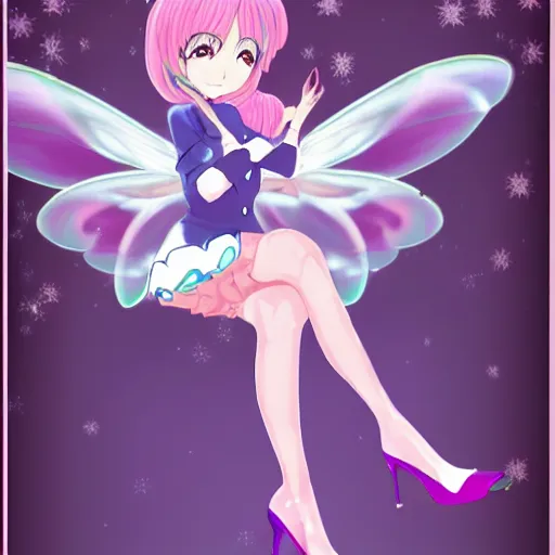 Prompt: cute anime fairy with high heels and a magical aura