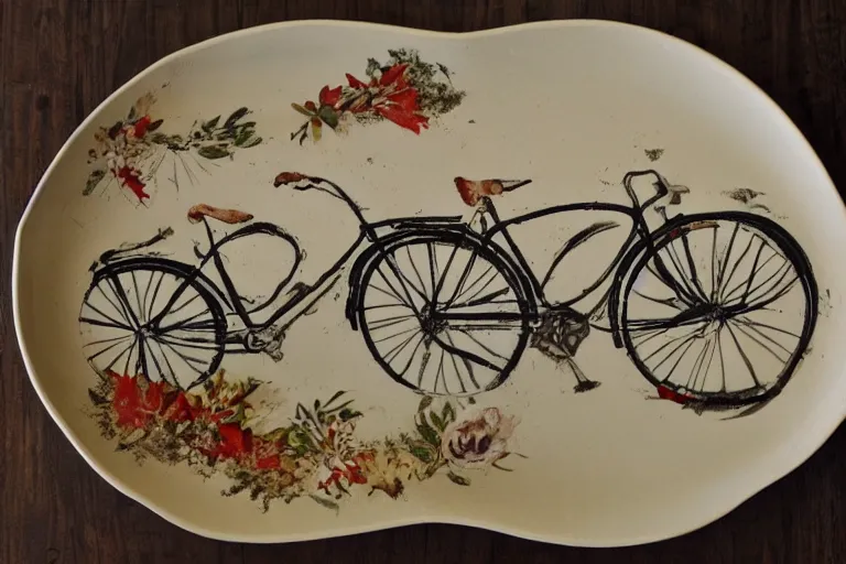 Image similar to bicyle pedal on a serving platter