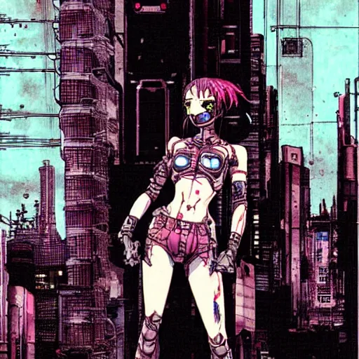 Image similar to android, killer - girl, 1 / 8 katsuya terada, style of cyberpunk, night, city,