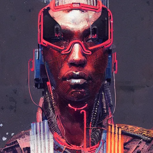 Image similar to a beautiful ukiyo painting of full body african cyberpunk blade runner, dramatic pose, wearing japanese techwear, detailed symmetrical, intricate complexity, concept art, by ismail inceoglu dragan bibin hans thoma greg rutkowski alexandros pyromallis nekro rene maritte illustrated, perfect face, fine details, realistic shaded, fine - face, pretty face