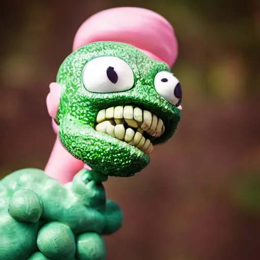 Image similar to real life pickle rick, zeiss lens, photography