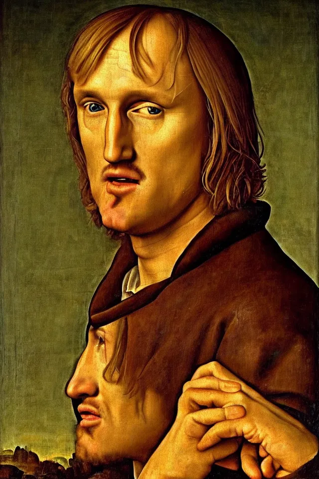 Image similar to bizarre renaissance portrait of owen wilson in a sea of thousands of highly detailed potatos, dramatic cinematic lighting, 8 k, beautiful intricate painting