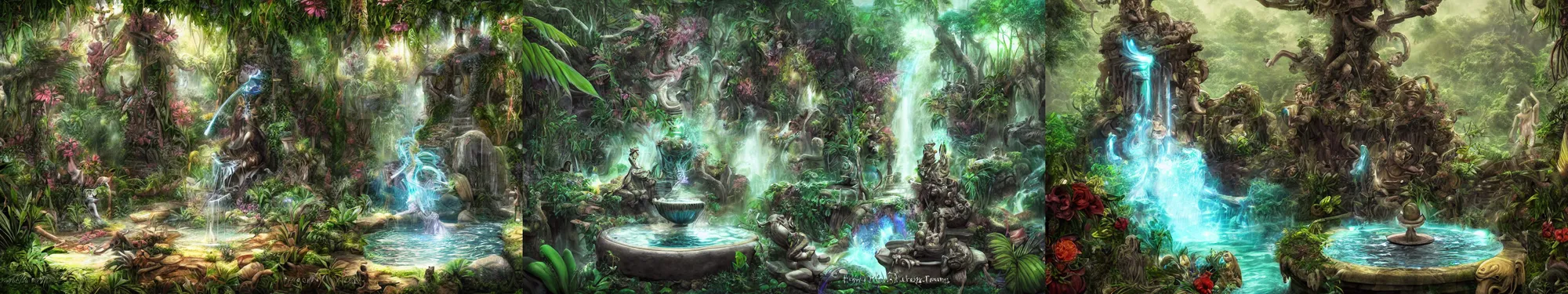 Prompt: the immortality fountain in the jungle. fantasy, digital painting, hd, detailed.