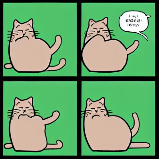 Prompt: a four panel comic strip depicting a cat having a terrible day, no text